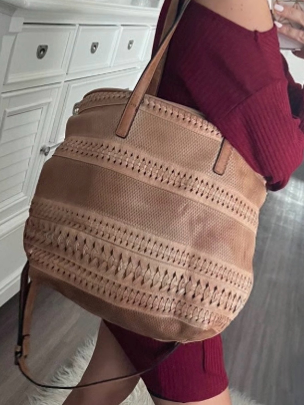 Altar’d State Boho Perforated Braided Soft Faux Leather Slouch  Shoulder Bag